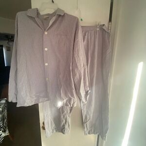 LL Bean Mens Pajama Set Plaid Button Down Top Pants XL Reg Cotton Loungewear‎